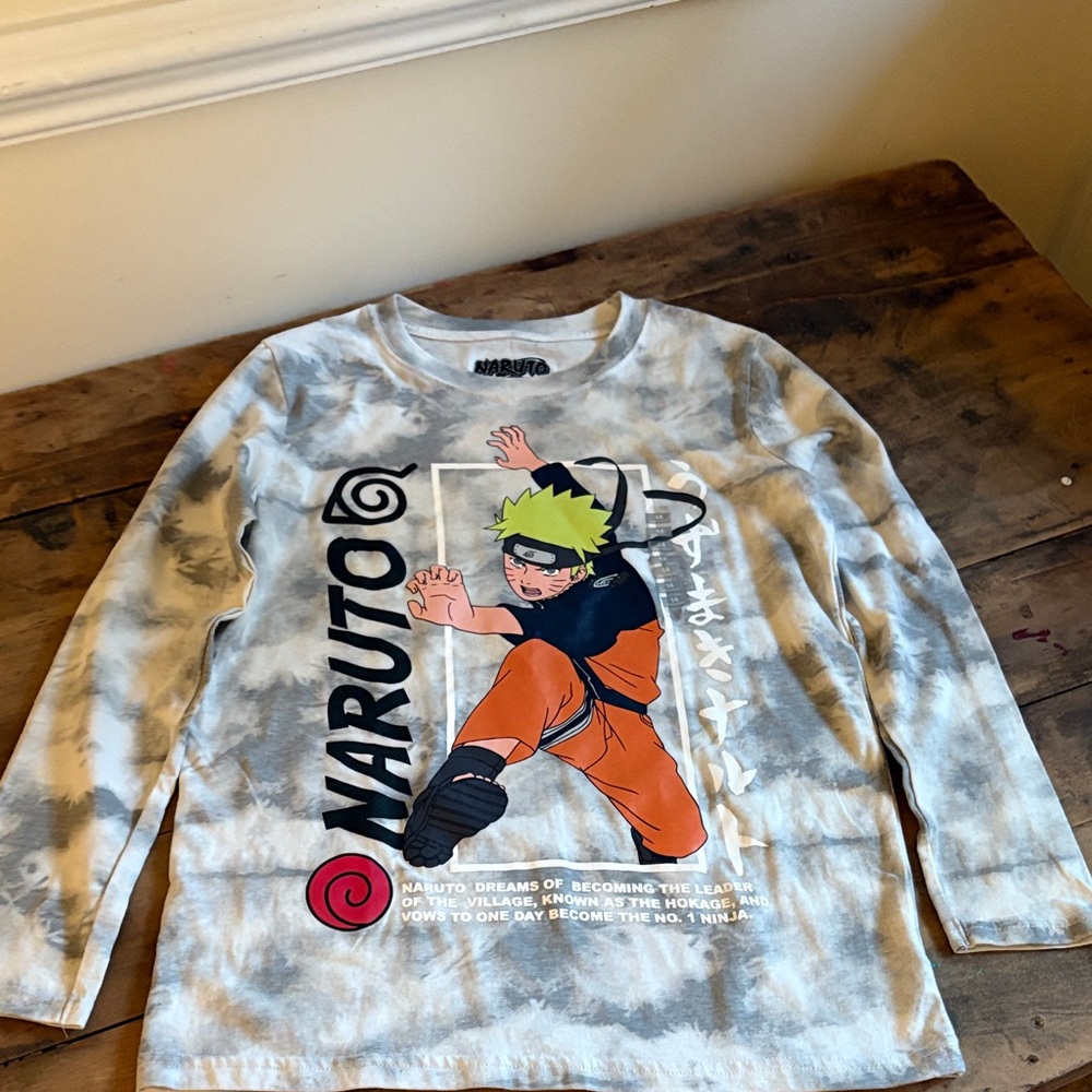 Naruto Graphic Tie-Dye Long Sleeve Tee - Gray & Orange